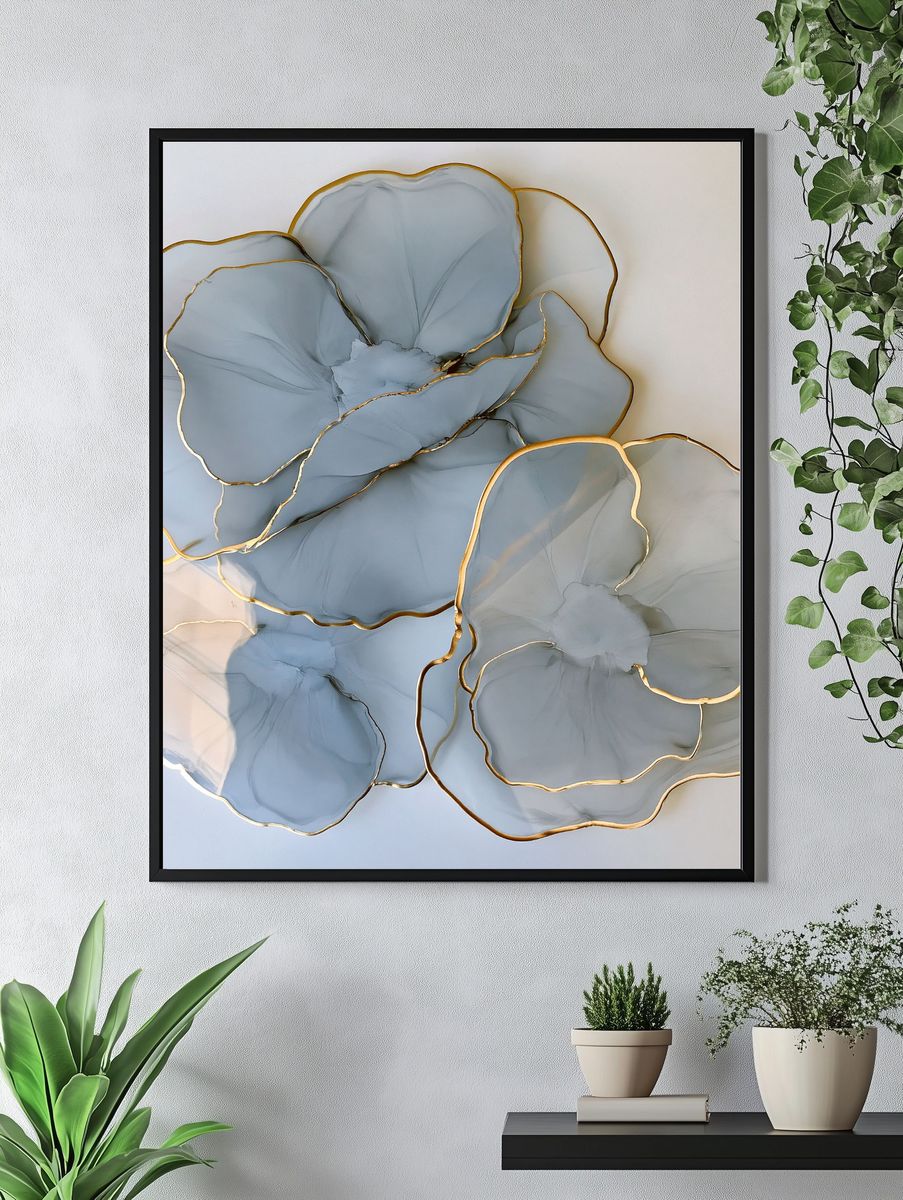 Blue Floral Abstract Poster. — room view 4