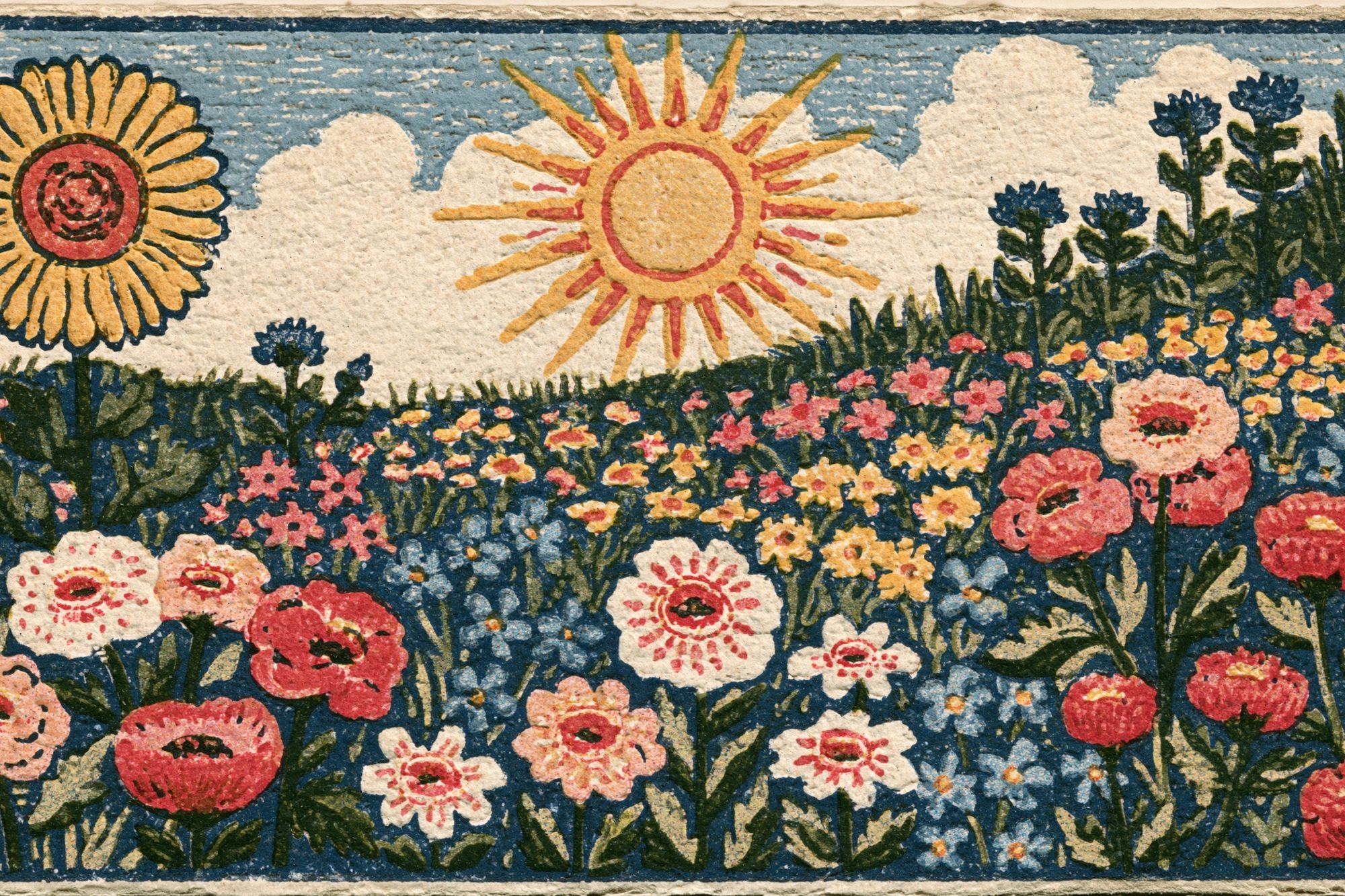 Sunlit Wildflower Meadow Vintage Print. poster detail