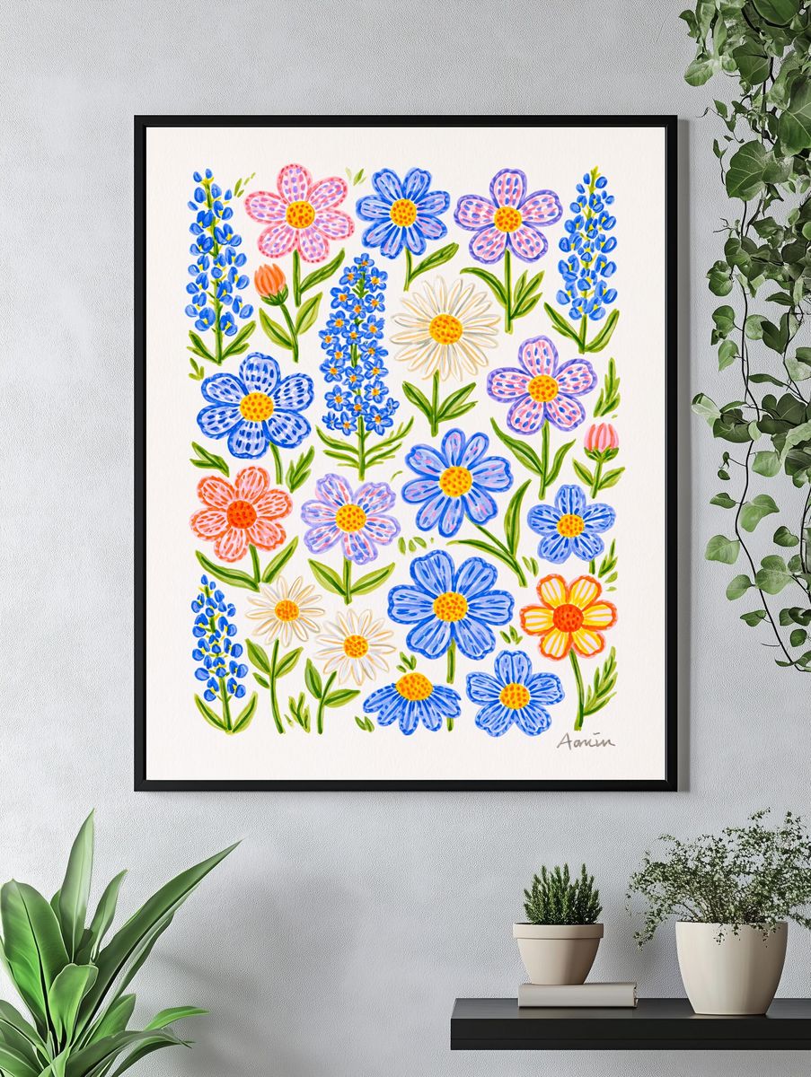Wildflower Bouquet Watercolor Print. — room view 4
