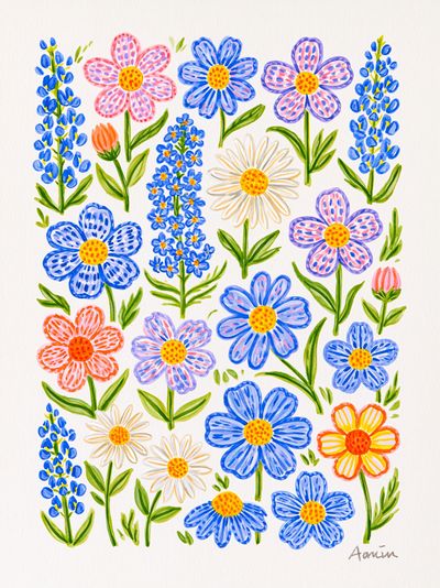 Wildflower Bouquet Watercolor Print.