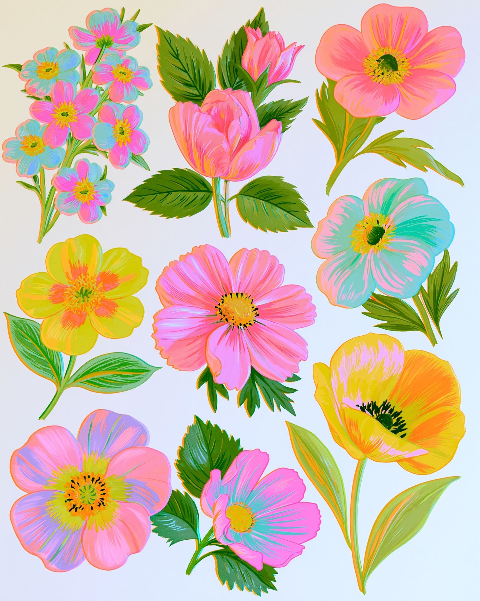 Neon Wildflower Bouquet Print. poster detail