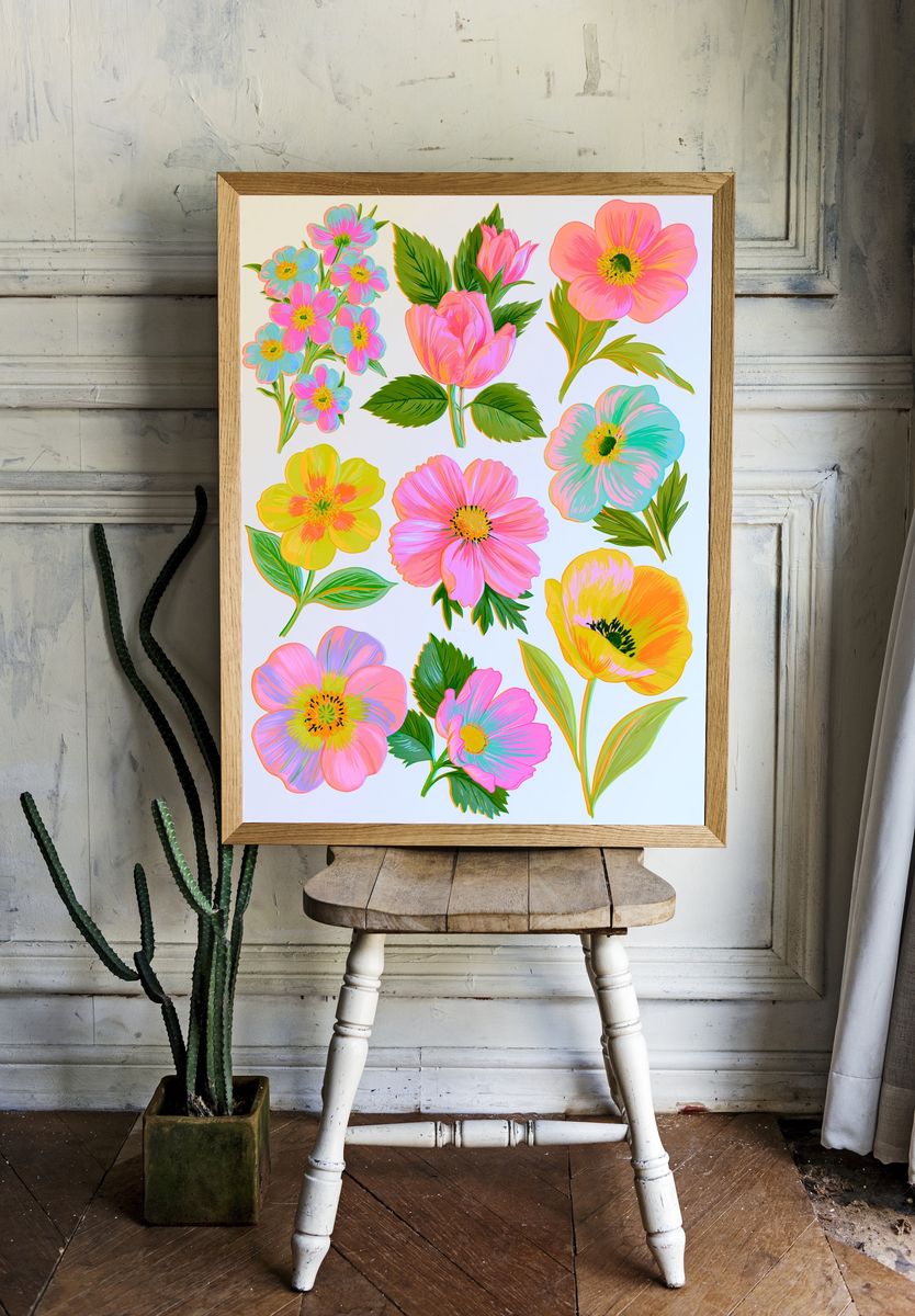 Neon Wildflower Bouquet Print. — room view 1