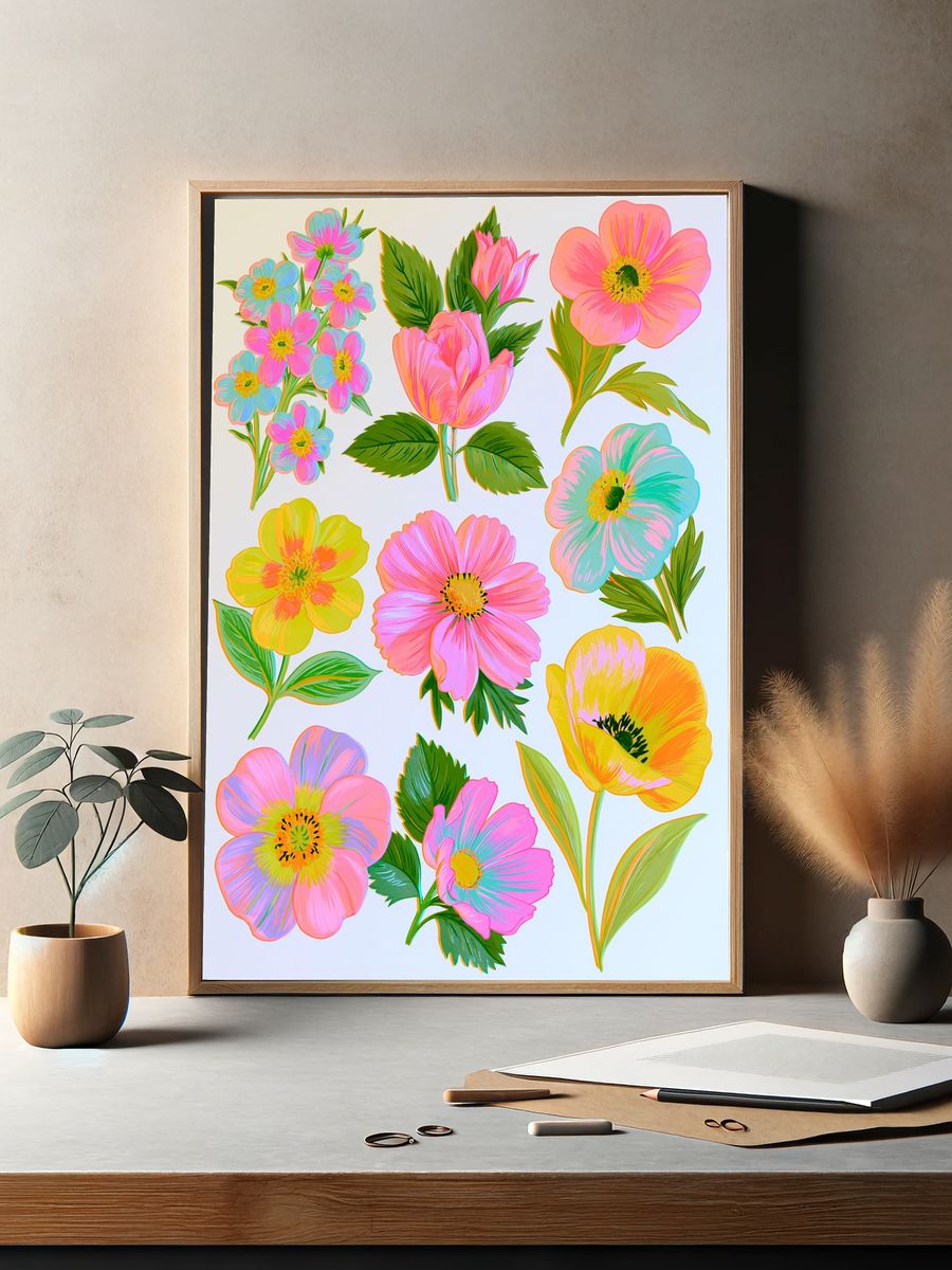 Neon Wildflower Bouquet Print. — room view 2