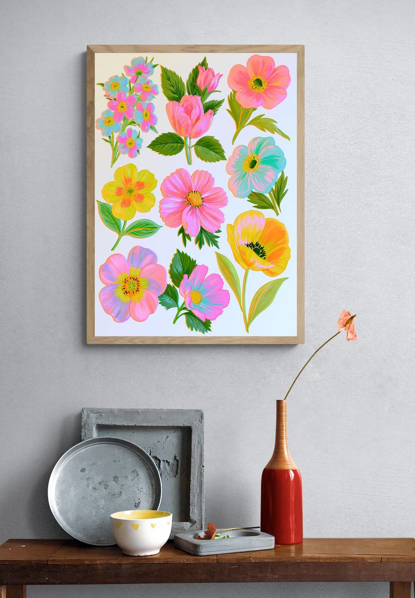 Neon Wildflower Bouquet Print. — room view 3