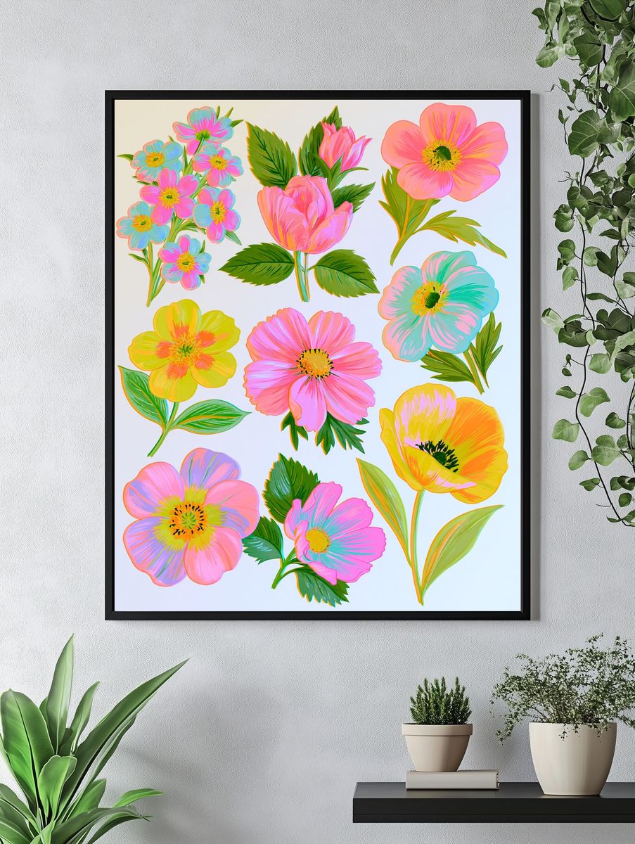 Neon Wildflower Bouquet Print. — room view 4