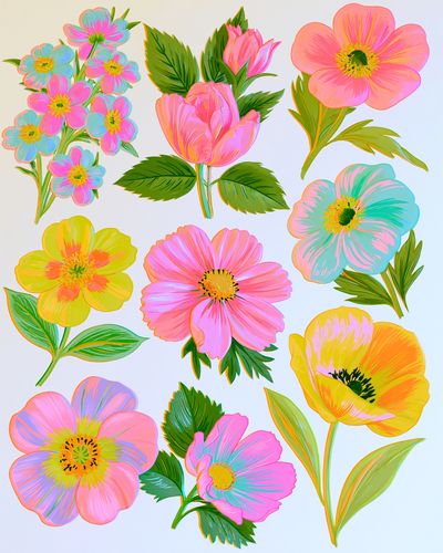 Neon Wildflower Bouquet Print. poster