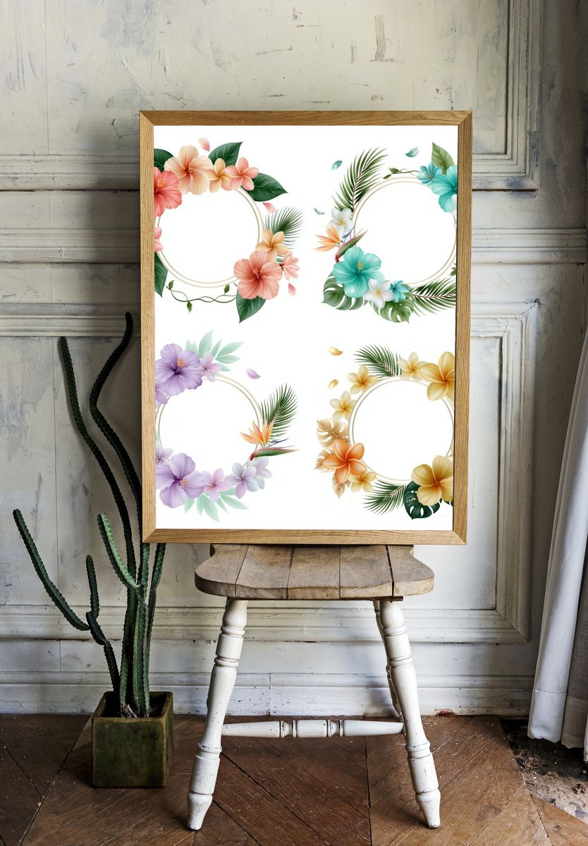 Tropical Floral Wreath Print. room preview