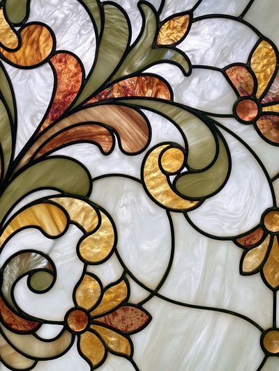 Stained Glass Floral Scroll Poster.