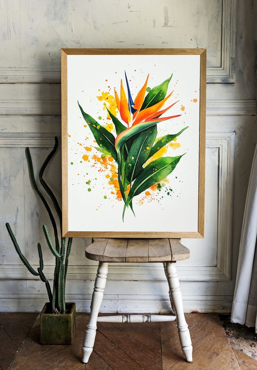 Bird of Paradise Watercolor Print. — room view 1