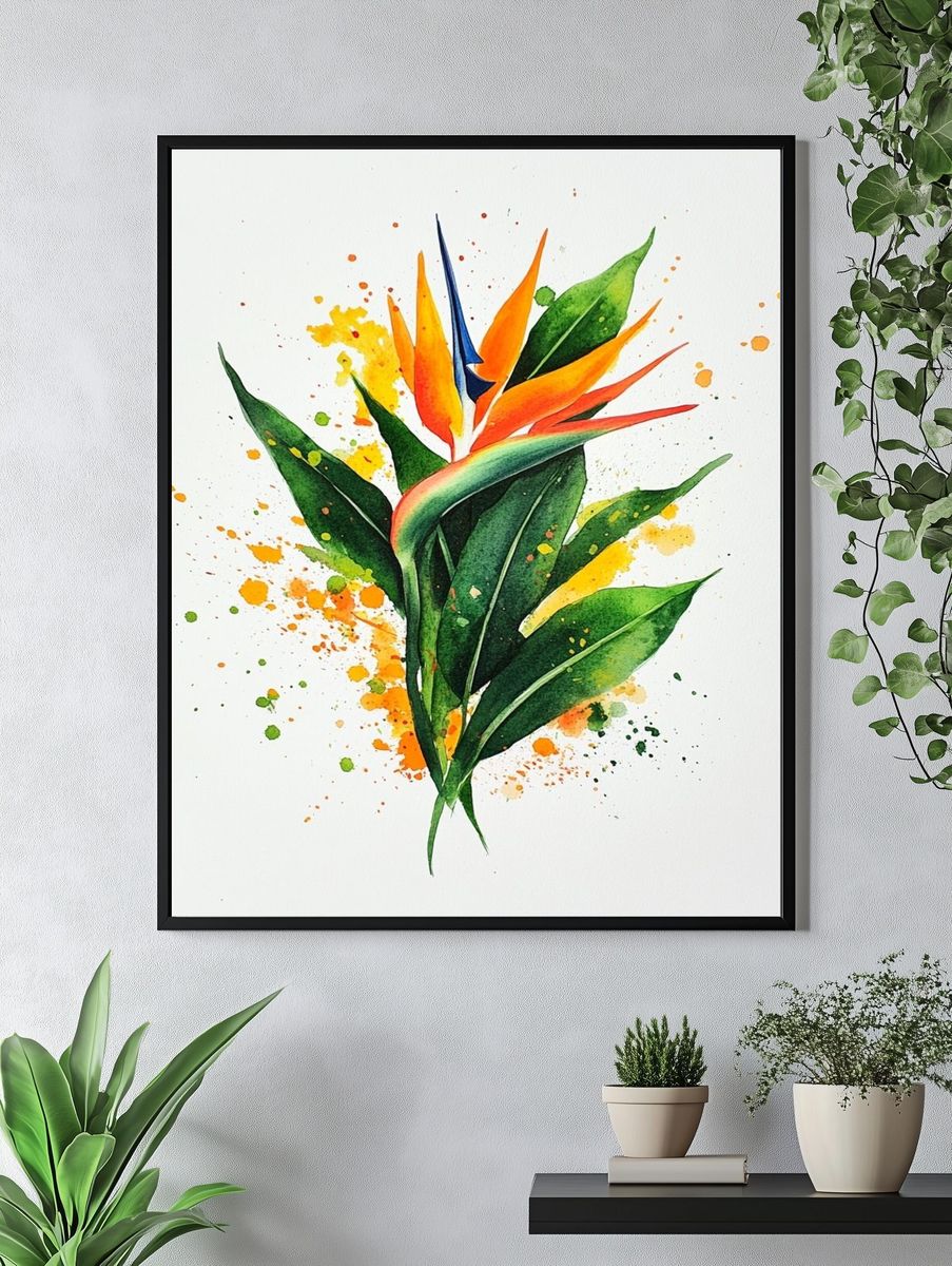 Bird of Paradise Watercolor Print. — room view 4