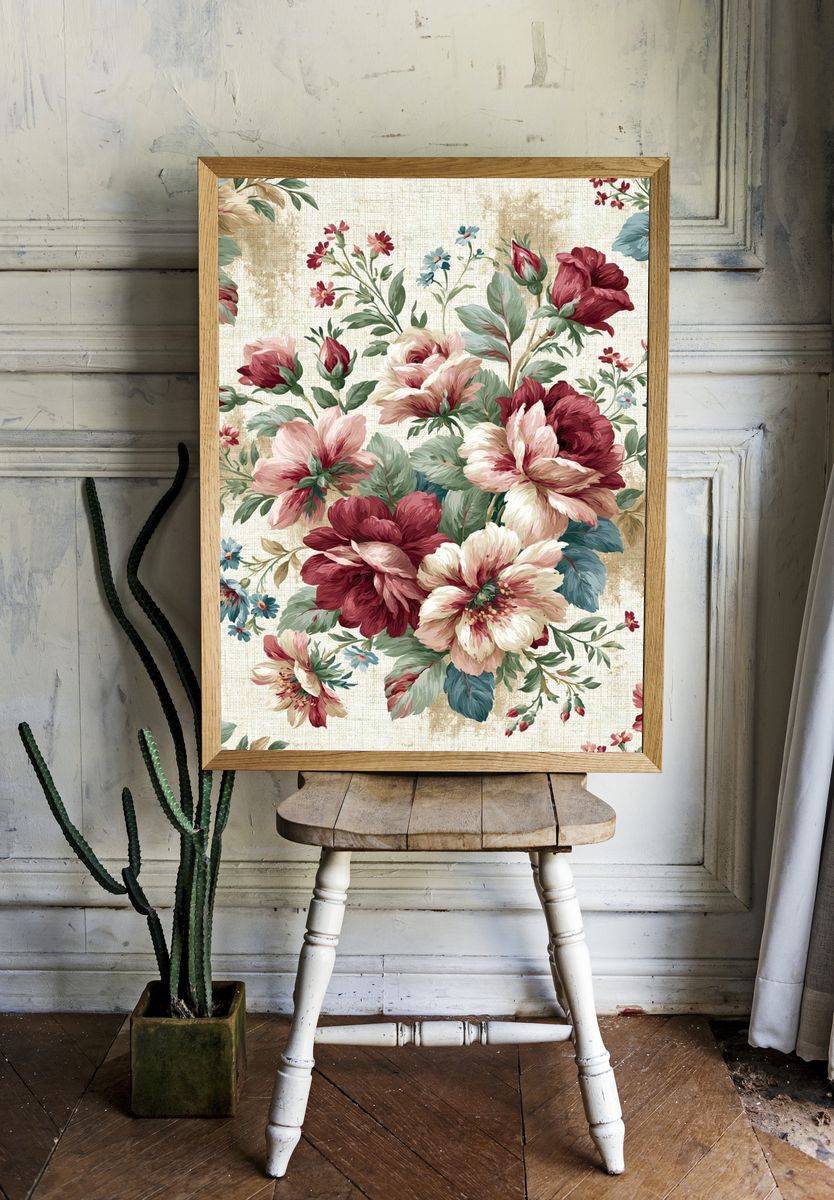Vintage Floral Bouquet Print. — room view 1