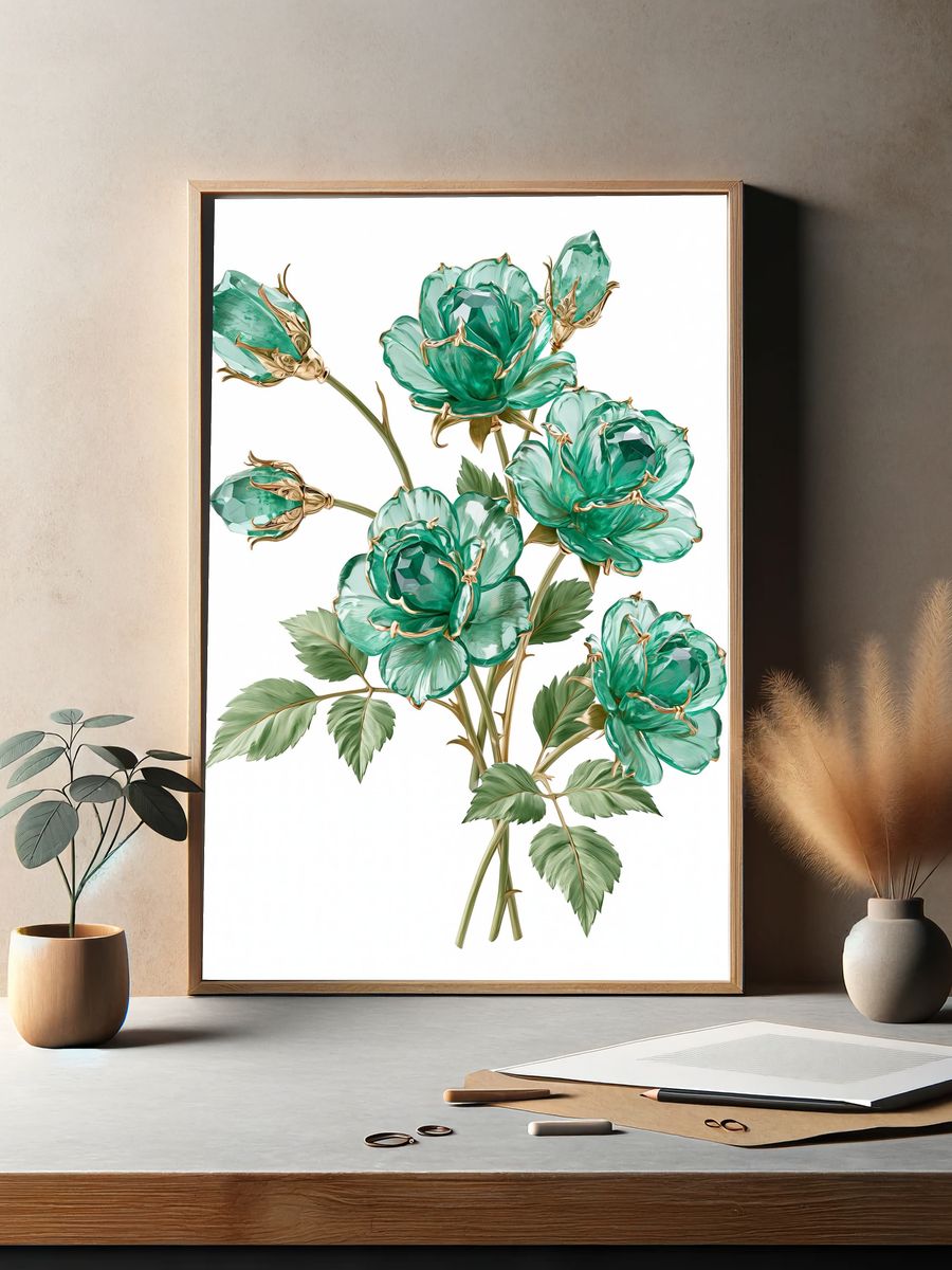 Emerald Rose Botanical Print. — room view 2