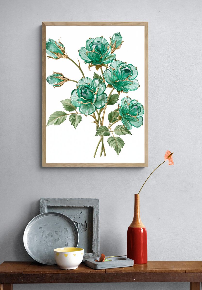 Emerald Rose Botanical Print. — room view 3
