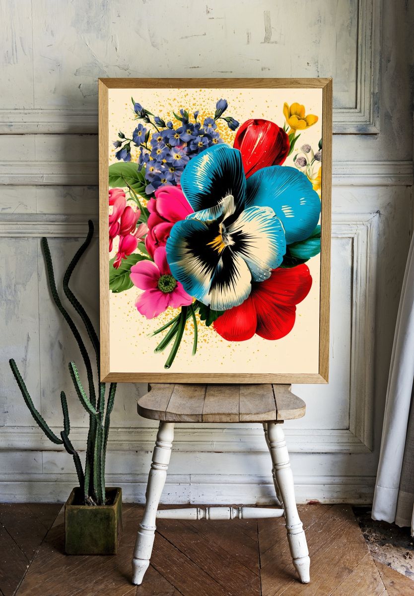 Colorful Floral Bouquet Illustration Poster. room preview