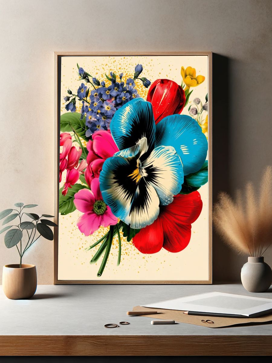 Colorful Floral Bouquet Illustration Poster. — room view 2