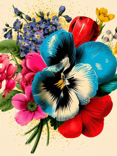 Colorful Floral Bouquet Illustration Poster.