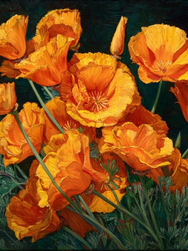 Orange Poppy Blooms Fine-Art Poster. poster — botanical art