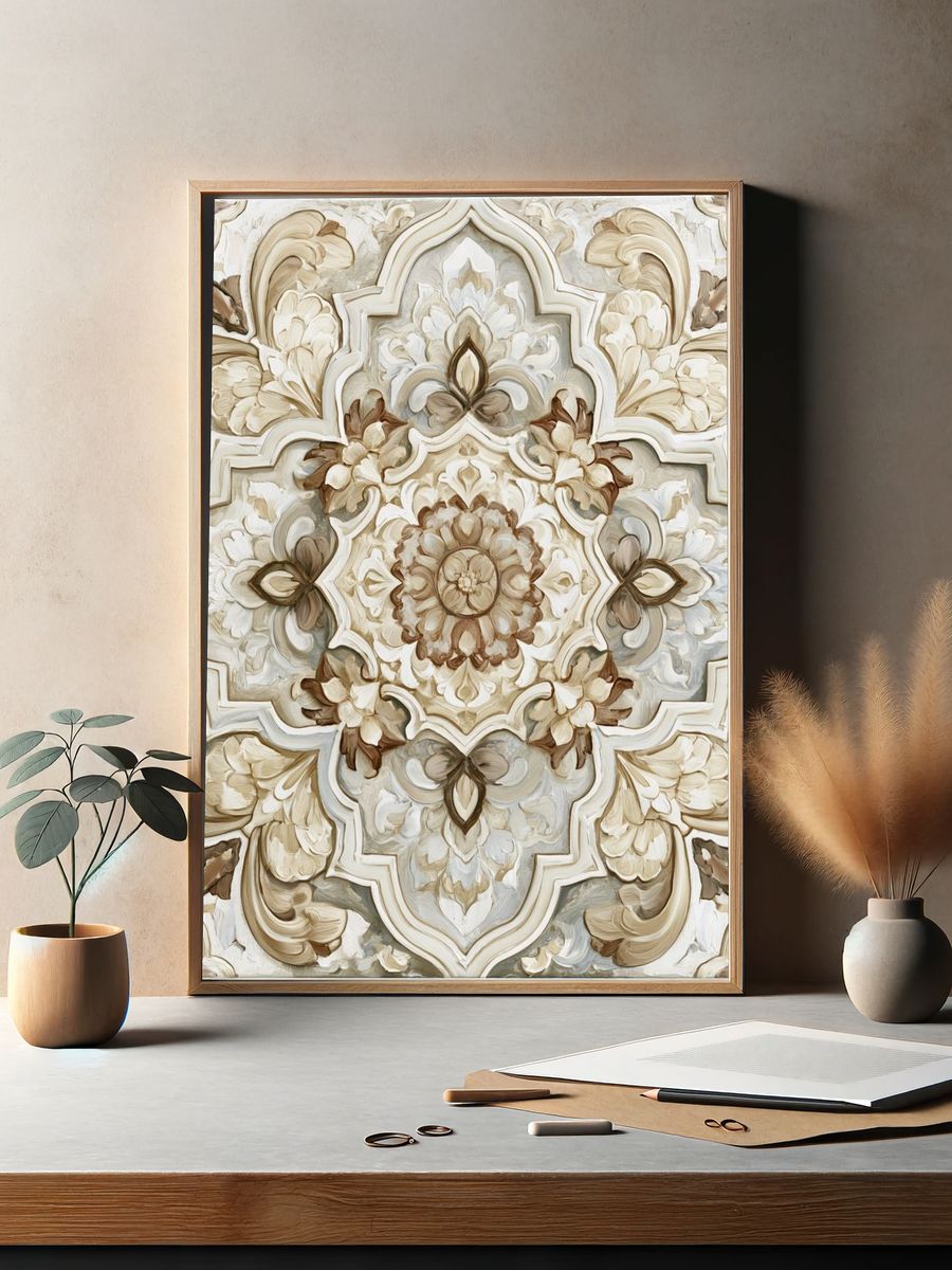 Ornate Floral Medallion Print. — room view 2
