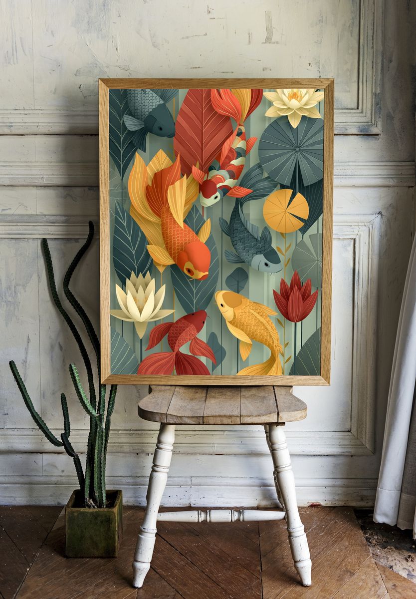 Koi Pond Botanical Poster. — room view 1