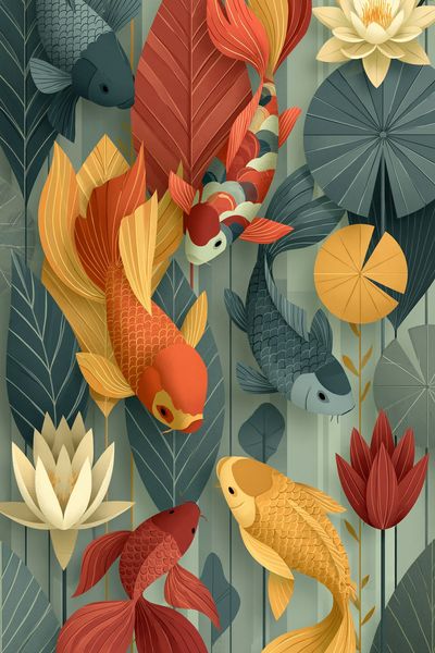 Koi Pond Botanical Poster. poster print