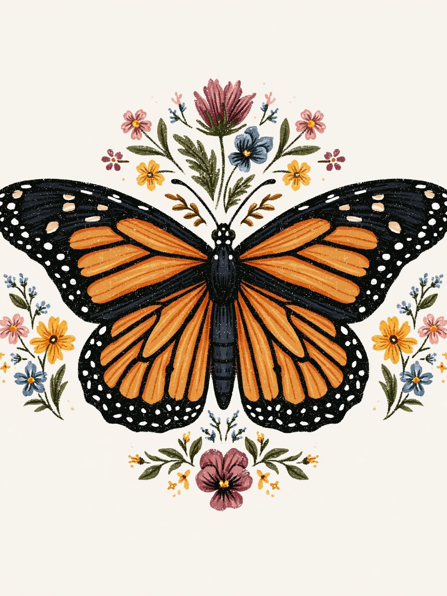 Monarch Butterfly Floral Illustration Poster. poster — botanical art