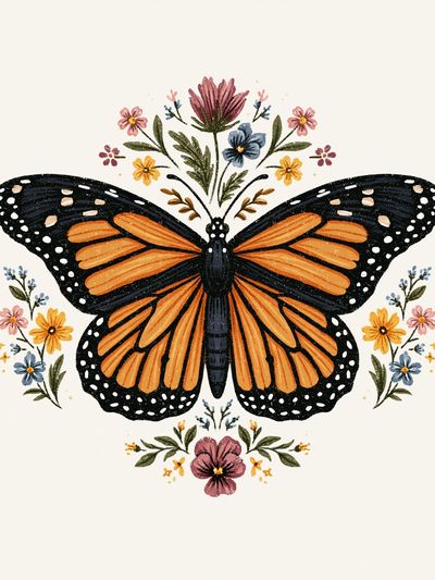 Monarch Butterfly Floral Illustration Poster. poster print