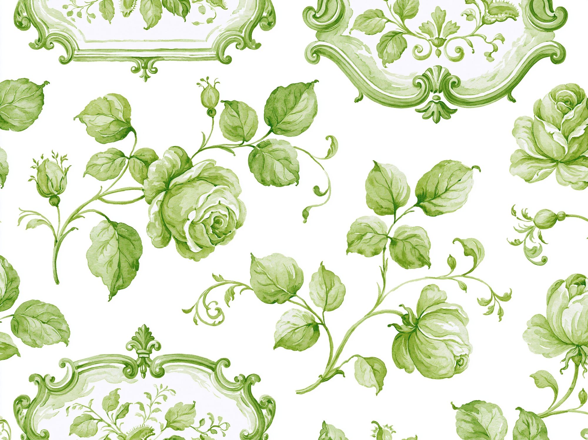 Green Floral Toile Botanical Print. poster detail