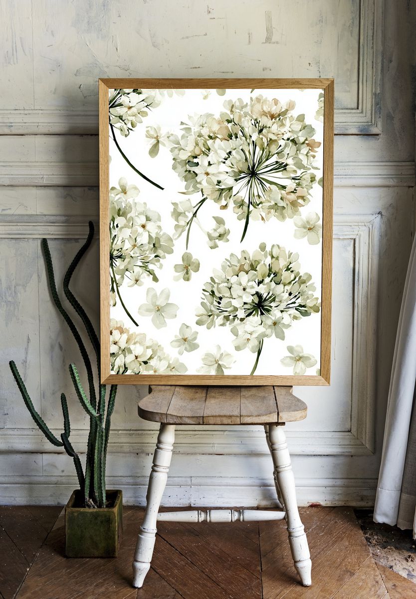 White Blossom Watercolor Print. room preview