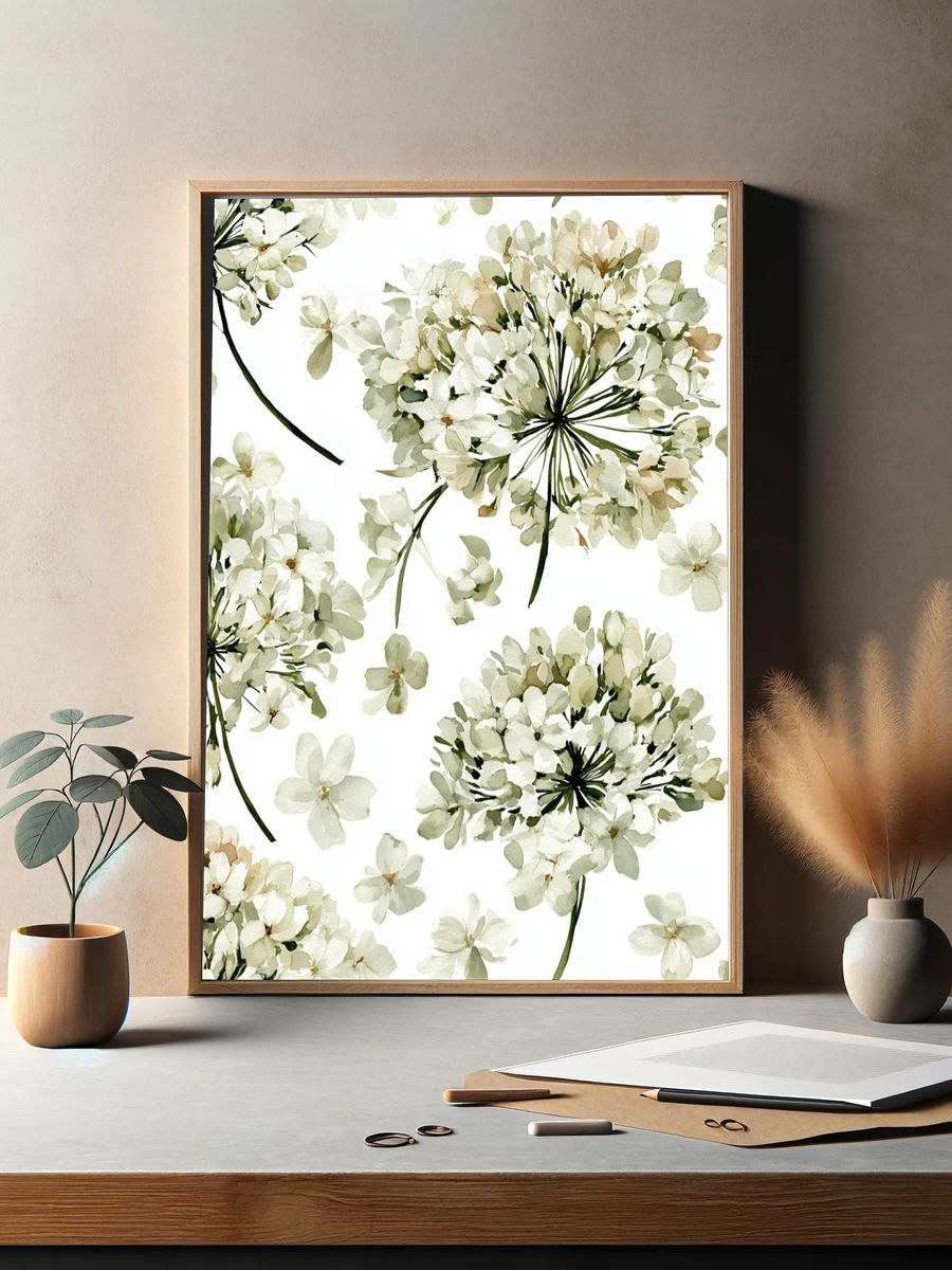 White Blossom Watercolor Print. — room view 2
