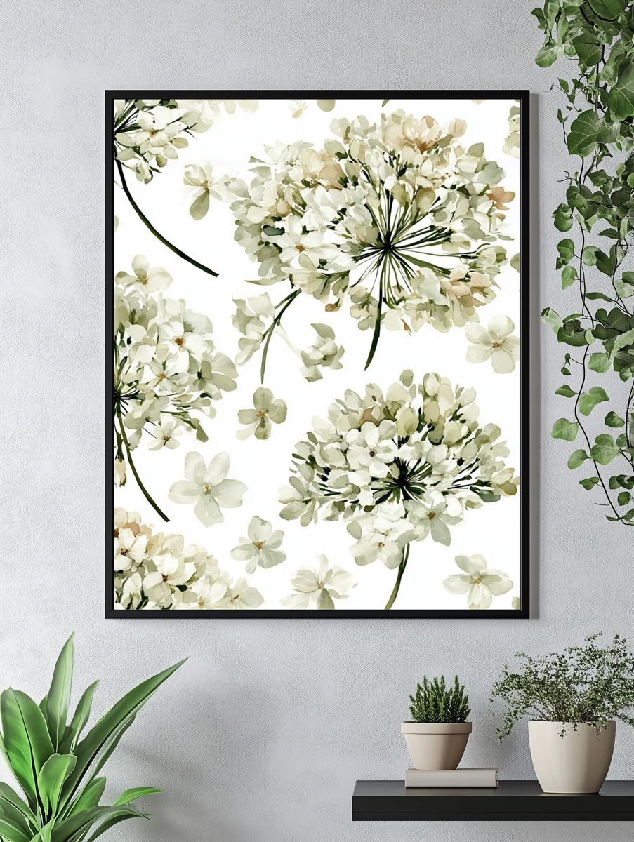 White Blossom Watercolor Print. — room view 4