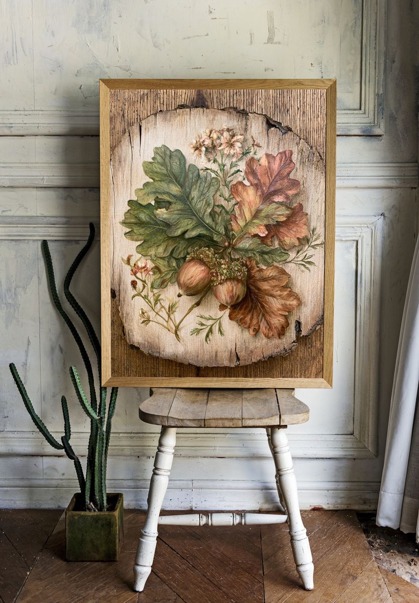 Oak Leaf Botanical Print. room preview