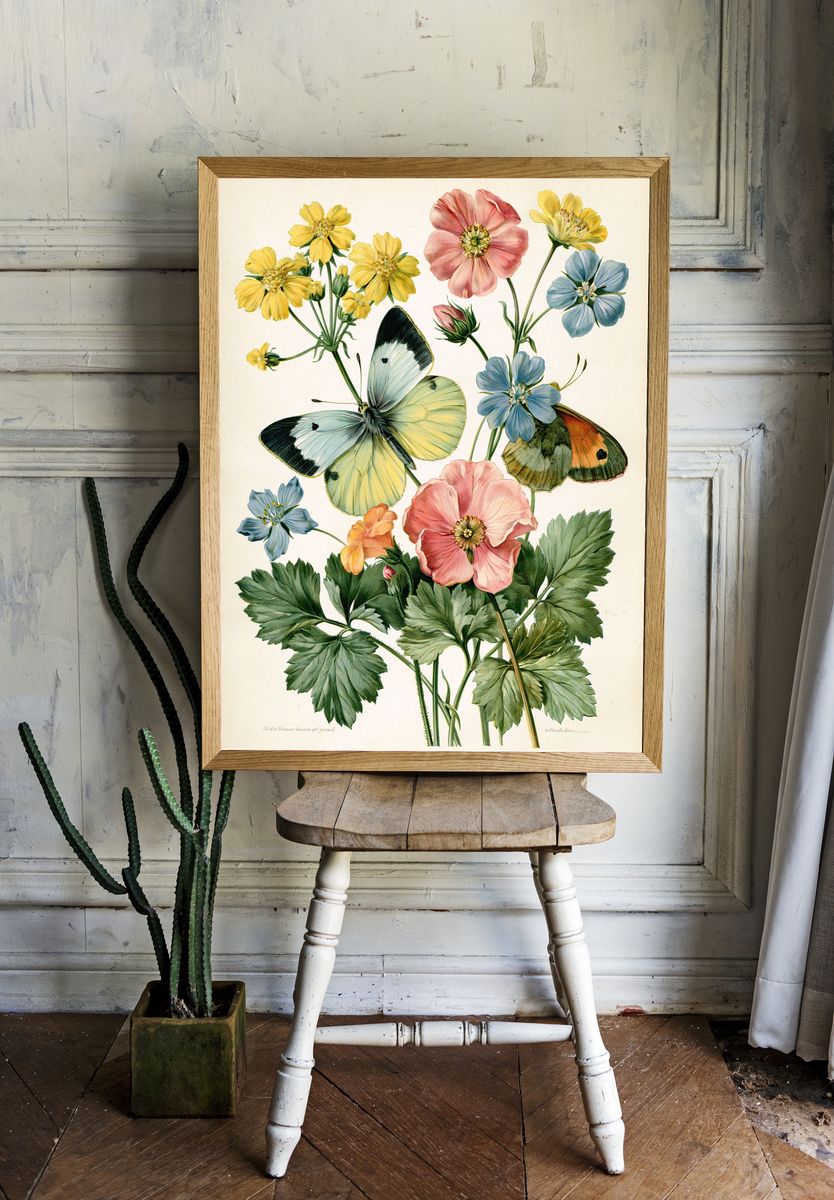 Butterflies and Wildflowers Botanical Print. — room view 1
