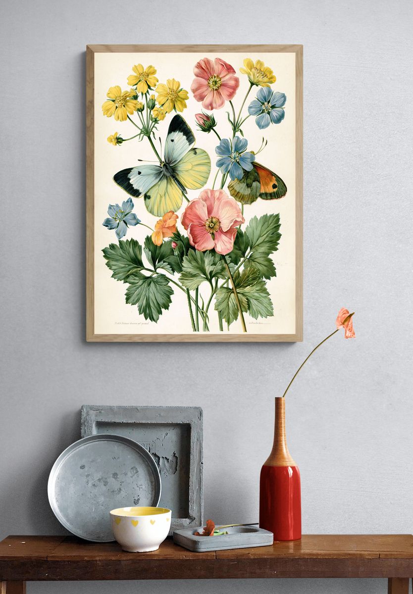 Butterflies and Wildflowers Botanical Print. — room view 3