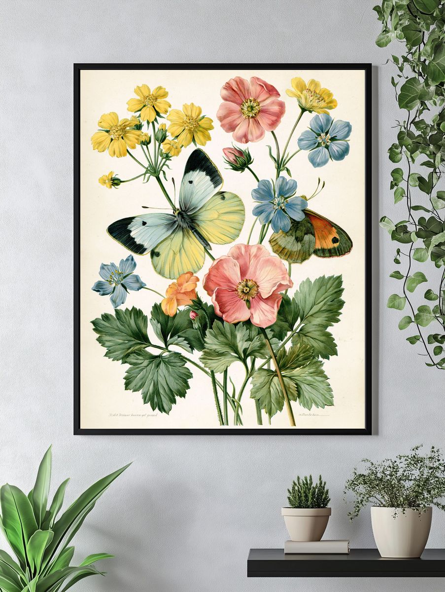 Butterflies and Wildflowers Botanical Print. — room view 4