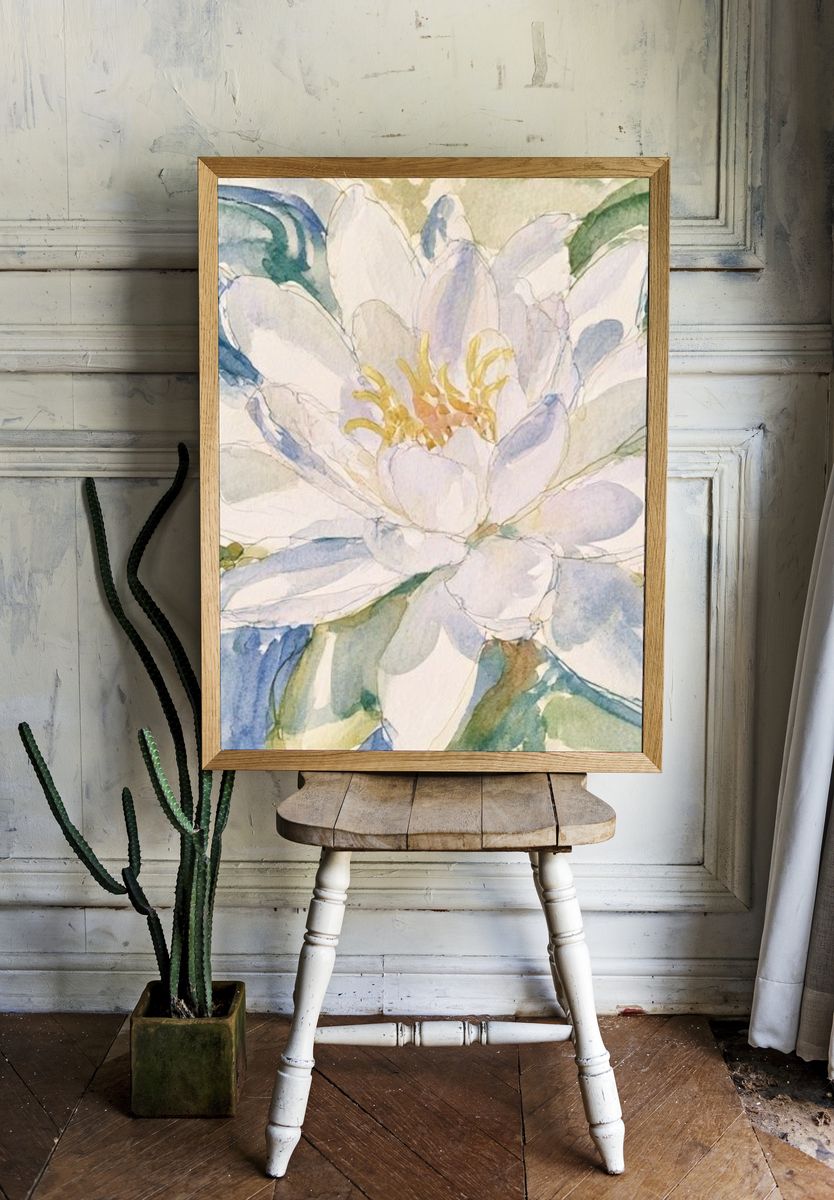 White Watercolor Flower Print. — room view 1