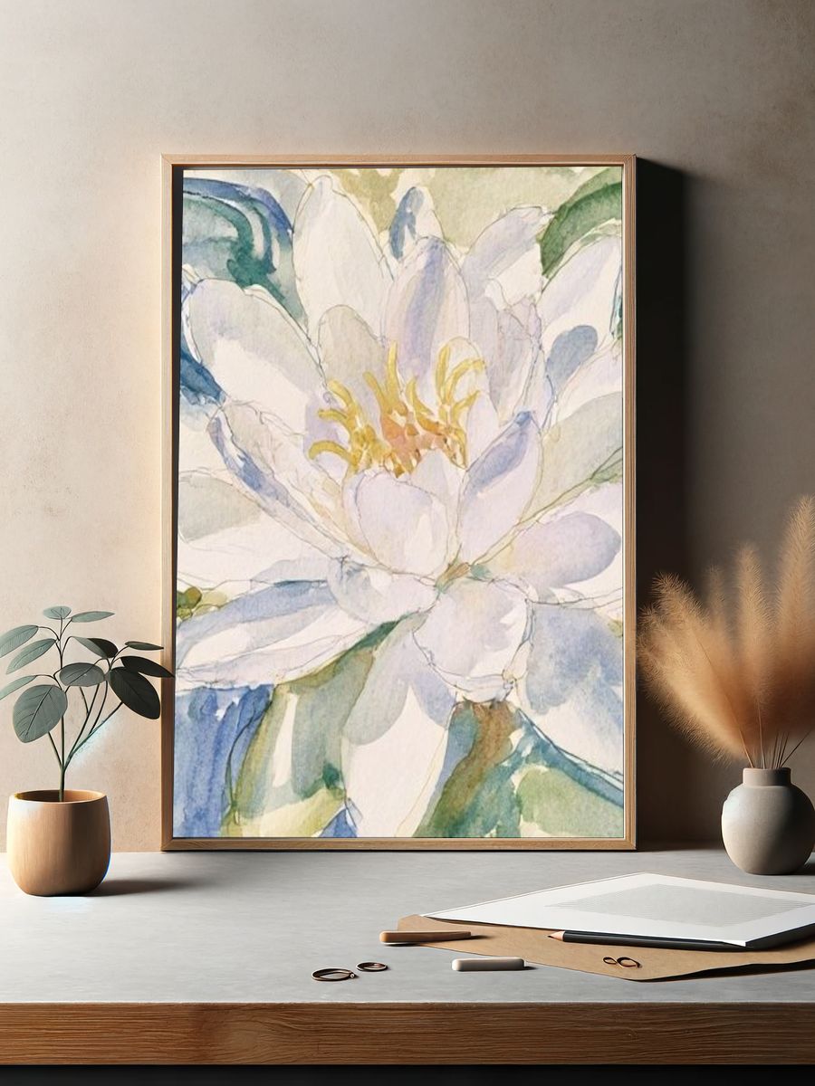 White Watercolor Flower Print. — room view 2