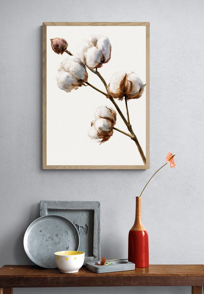 Cotton Branch Watercolor Poster. — room view 3