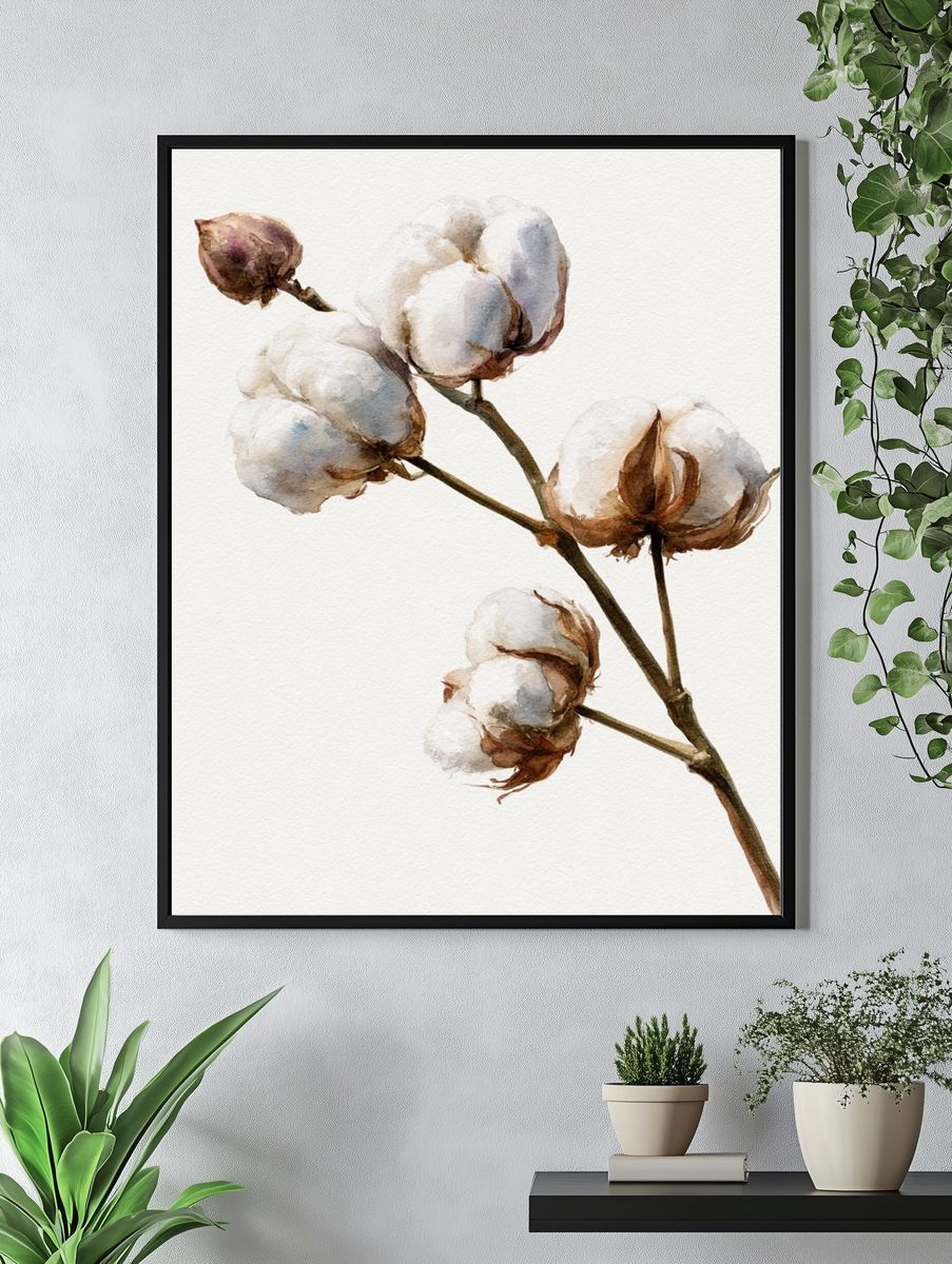Cotton Branch Watercolor Poster. — room view 4