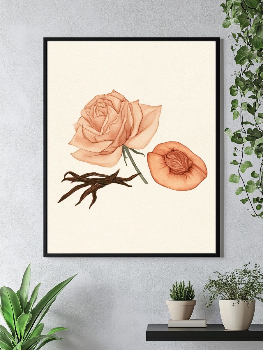 Peach Rose Botanical Print. — room view 4