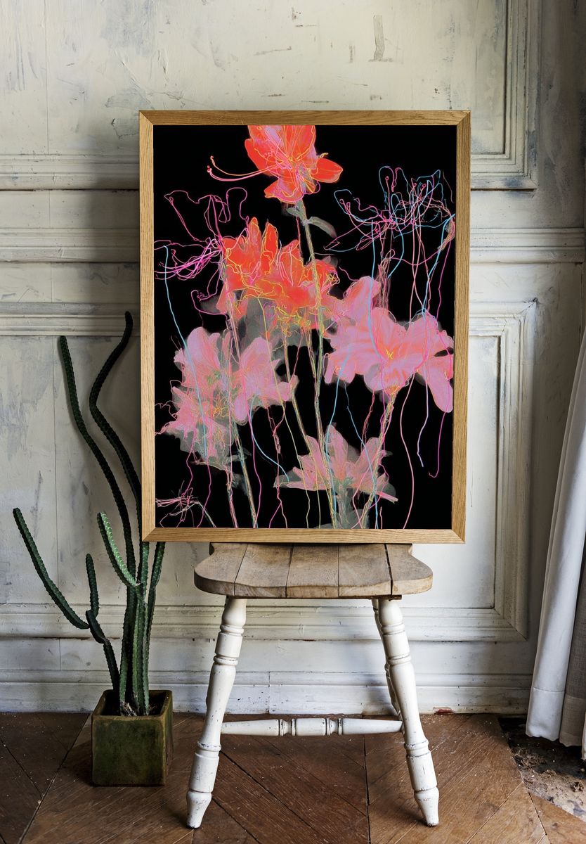 Neon Bloom Abstract Poster. — room view 1