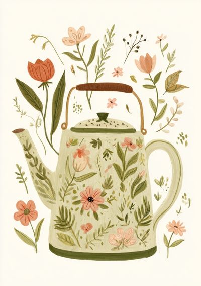 Floral Teapot Botanical Print.