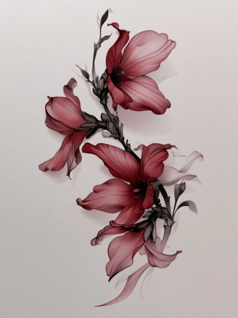 Crimson Floral Ink Poster. poster — botanical art