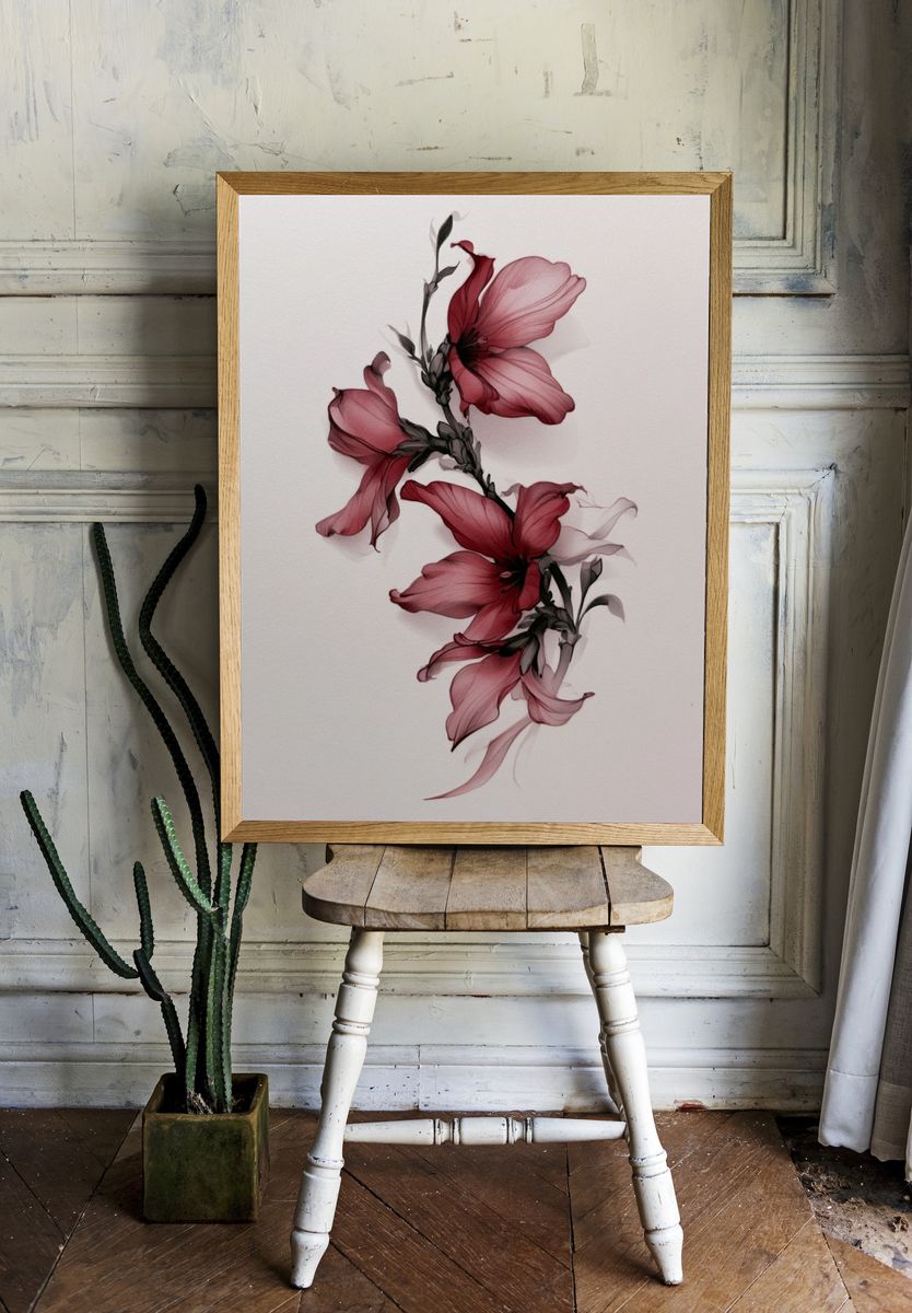 Crimson Floral Ink Poster. room preview