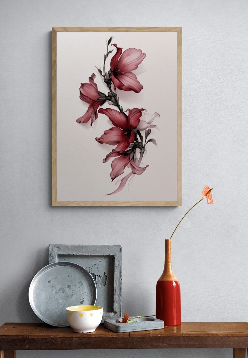 Crimson Floral Ink Poster. — room view 3
