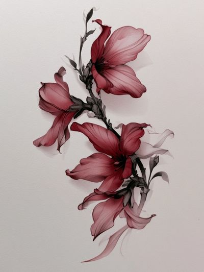 Crimson Floral Ink Poster. poster