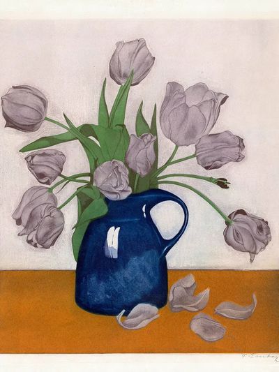 Everbag tulips, vintage Japanese etching. poster print