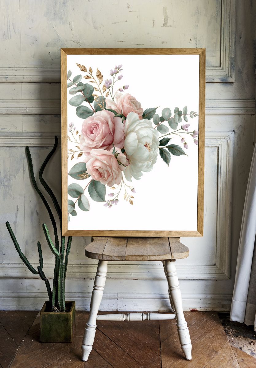Blush Peony Bouquet Botanical Print. — room view 1