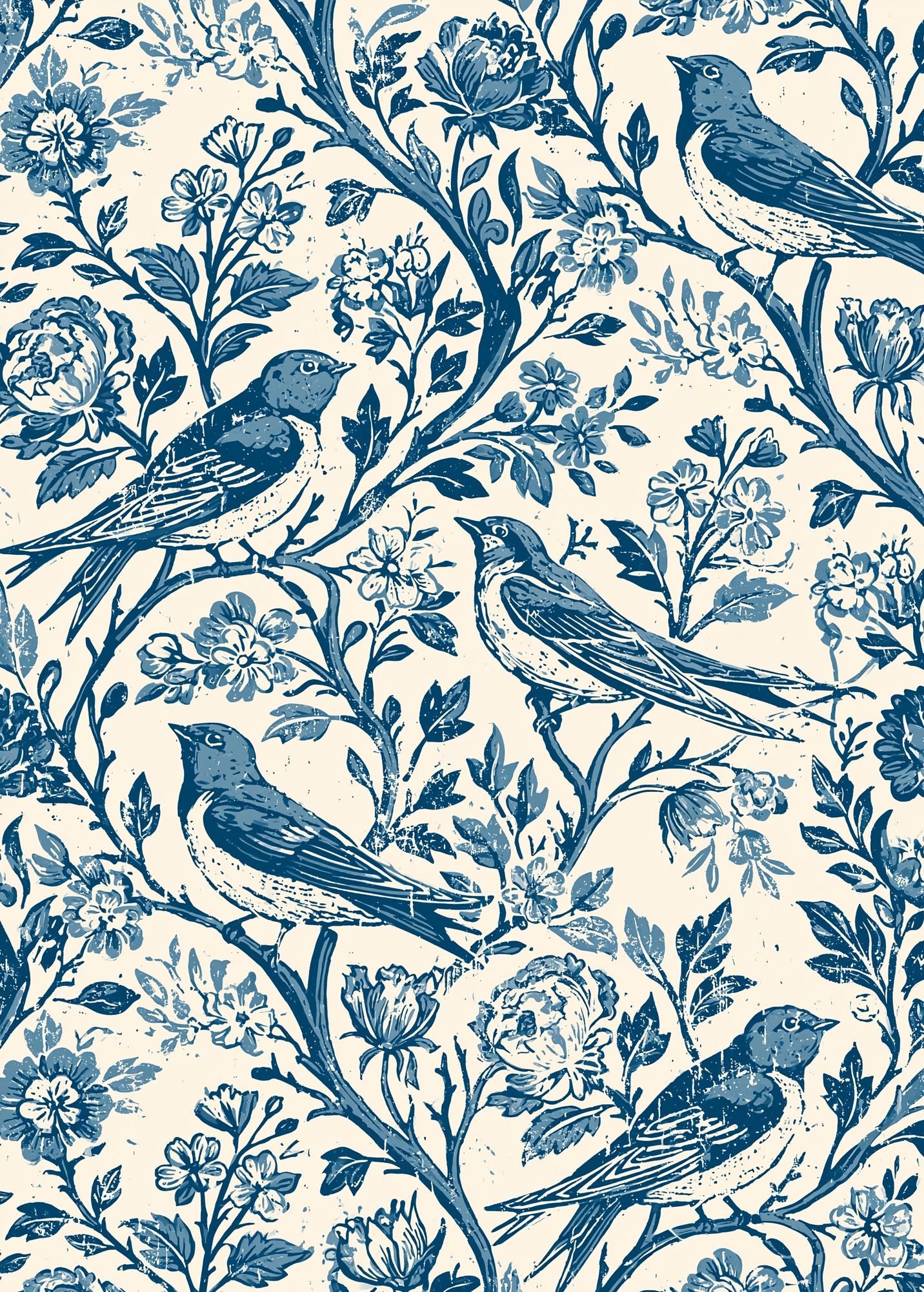 Bluebird Floral Pattern Poster. poster — botanical art