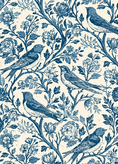 Bluebird Floral Pattern Poster. poster print
