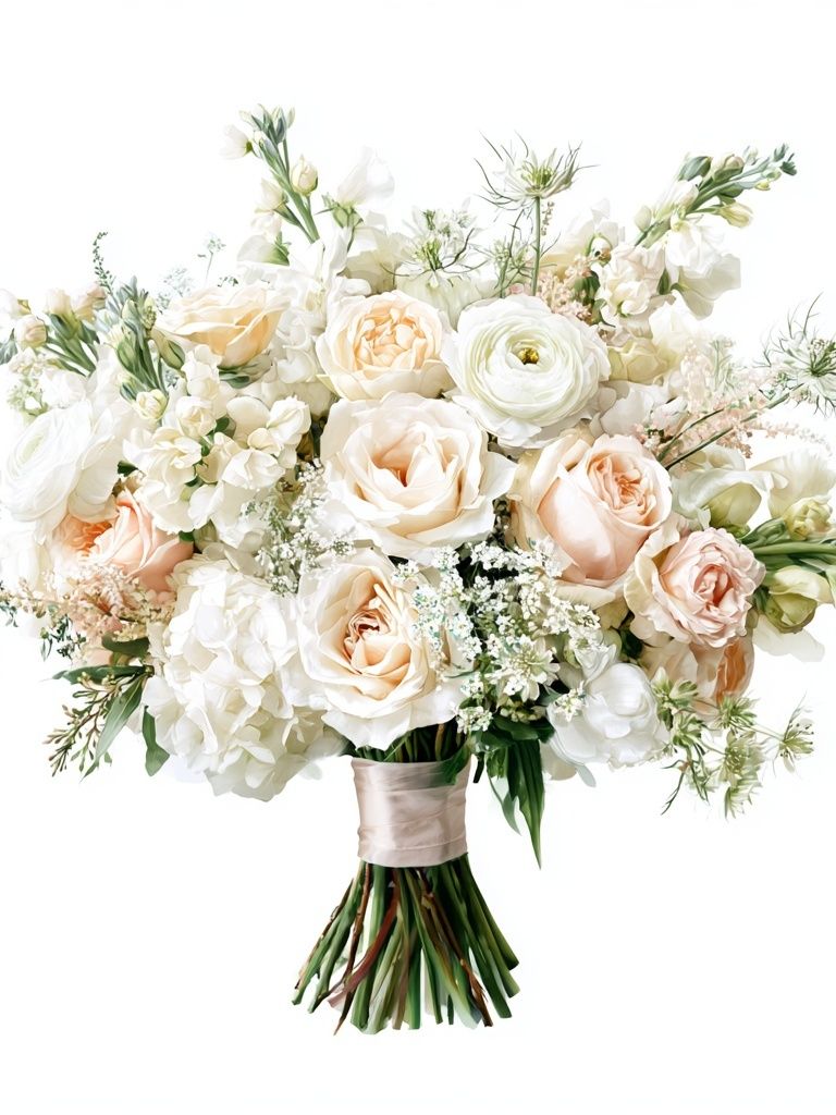 Blush White Floral Bouquet Print. poster — botanical art
